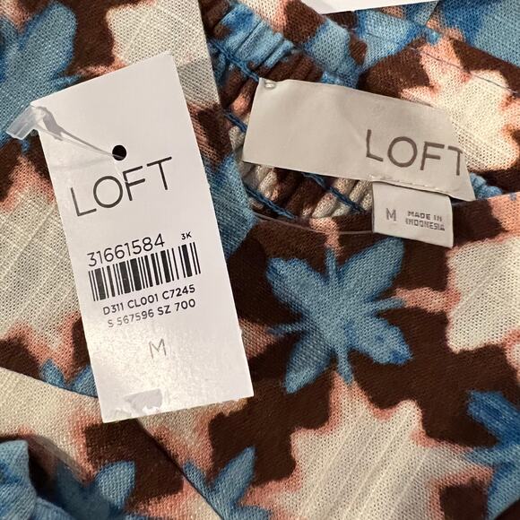 NWT LOFT Blue, Cream, Pink, Brown Sunwashed Floral Boho Peplum Cami - Picture 9 of 10